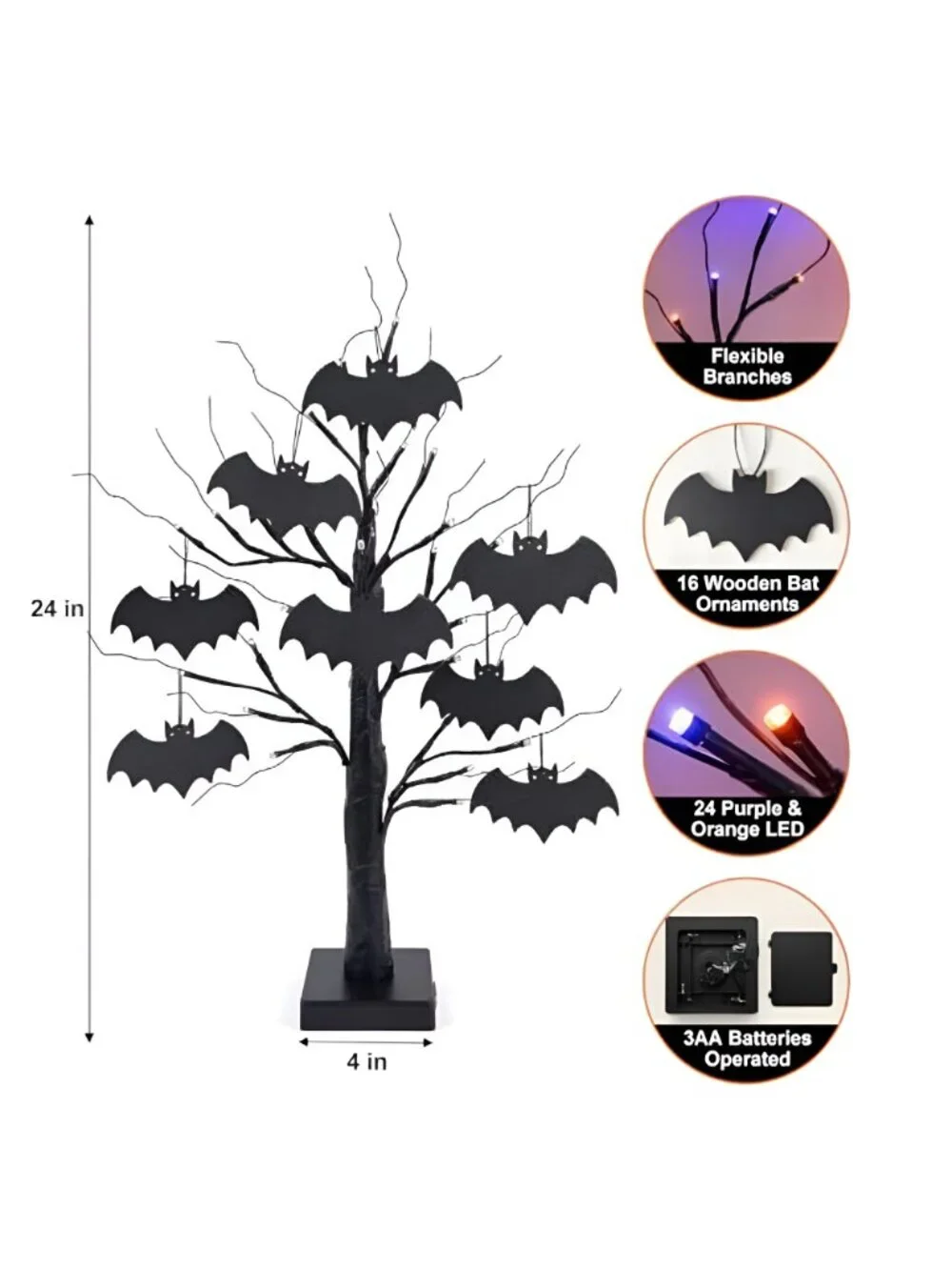 Halloween Decorations Indoor, 2 Pack 24 Inch Black Halloween Tree
